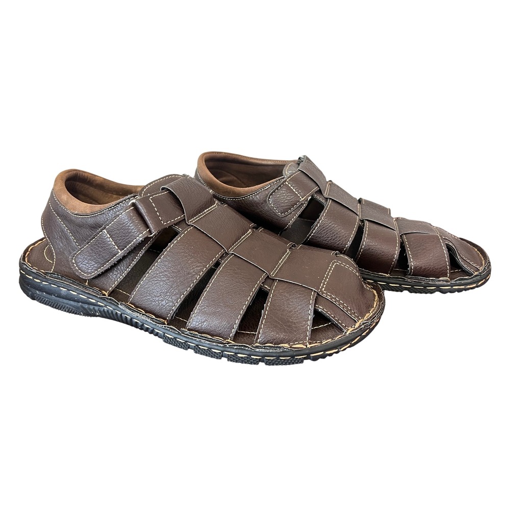Cherokee Mens Dark Brown Faux Leather Fisherman Sandals Size 11 Hook and Loop
